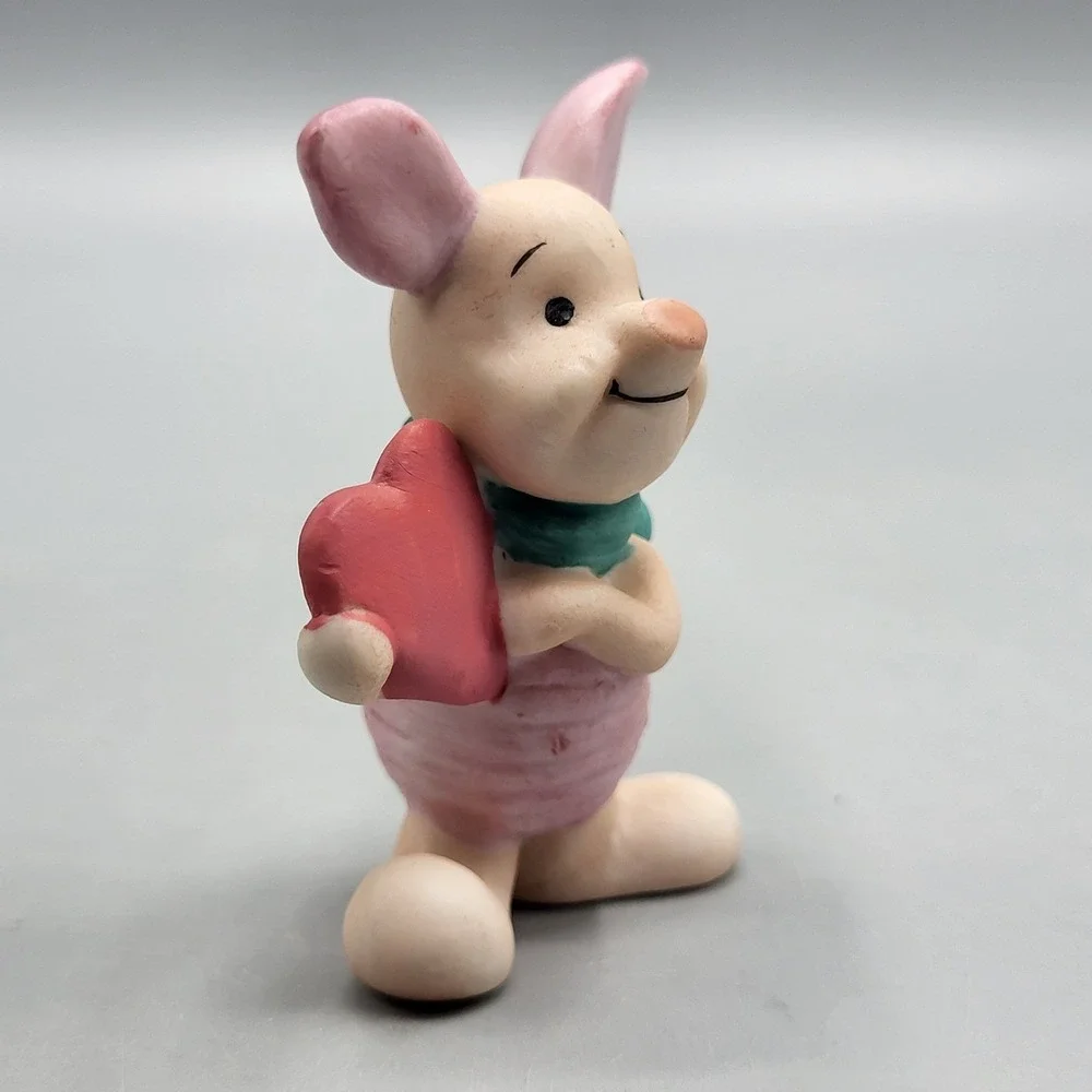 Disney Piglet Ceramic Figurine Small Heart Scarf Made in Japan Pink Shelf Decor